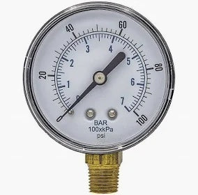 1/4" Male 0-100 PSI Back Mount Air Compressor Air Pressure Gauge